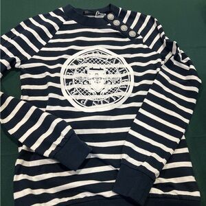 Striped Navy and White Sweater with Button Detail